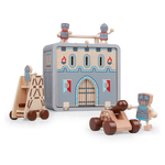 Wooden Castle GoBox opened as a small-world play scene