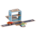 Wooden Airport GoBox opened with aeroplanes, helicopter and connected tarmac pieces