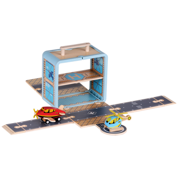 Wooden Airport GoBox with aeroplanes, helicopter and tarmac pieces
