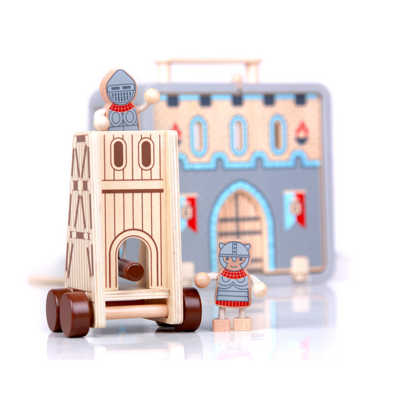 Portable Wooden Castle GoBox and play accessories