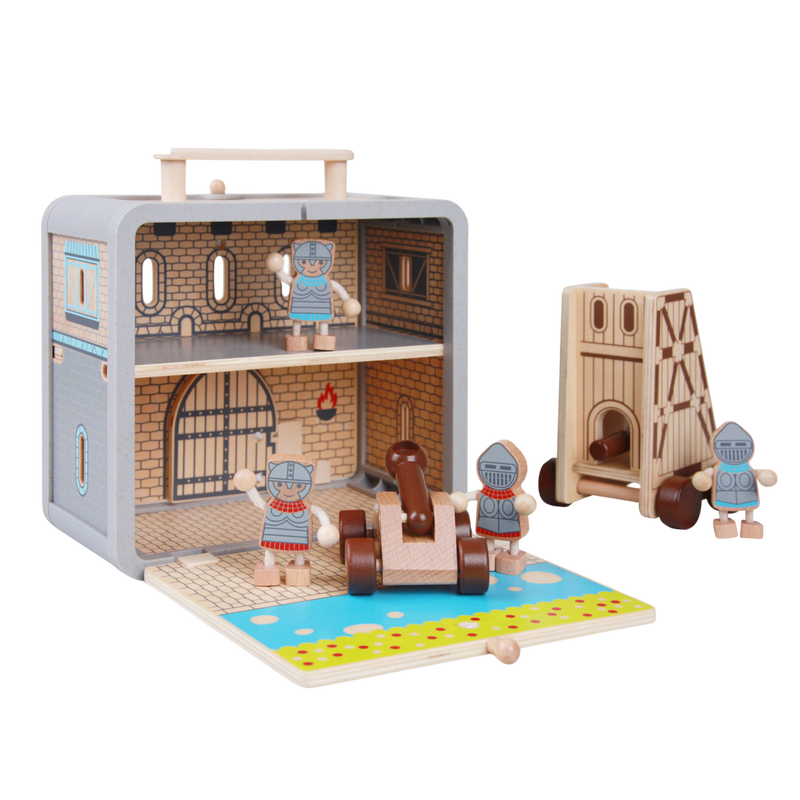 Fold-out Wooden Castle GoBox for imaginative play