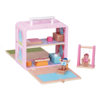 Wooden Doll House GoBox arranged as a miniature home play scene with furniture and figures