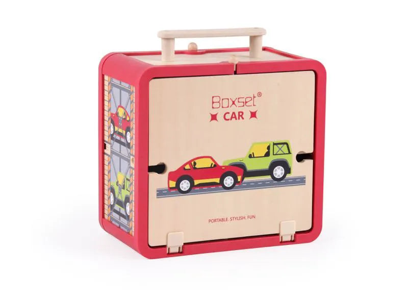 Riababy Wooden Car Set with portable Car Station storage box