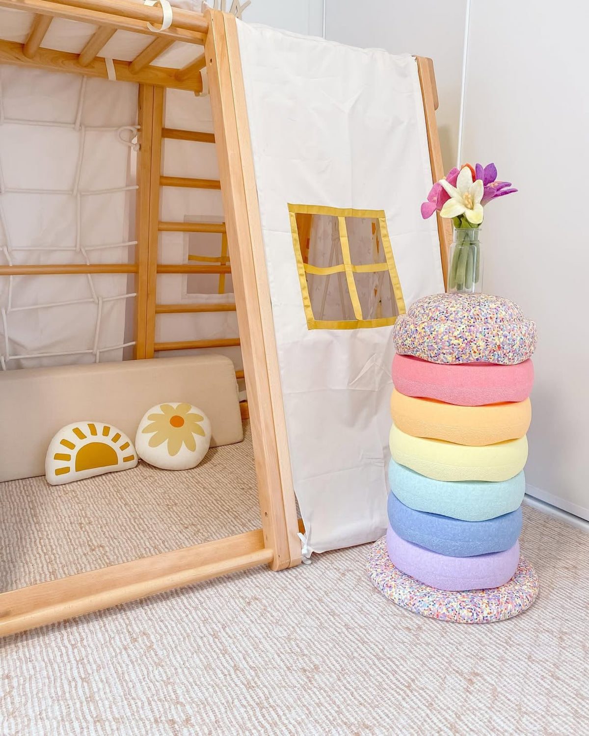 Inside view of the Glamping Tent fitted to a Kangaroo Playhouse as a cubby space