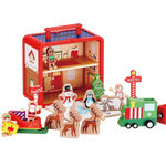 Santa’s Workshop GoBox opened with Santa, elves, reindeer, sleigh, train and Christmas play pieces