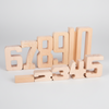 Set of wooden numbers on a white background