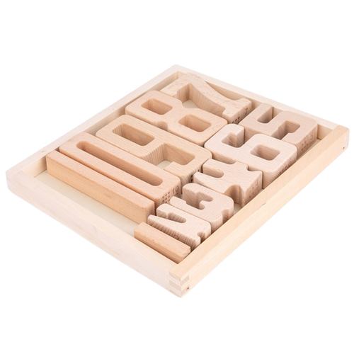 Set of wooden letters with a tray 