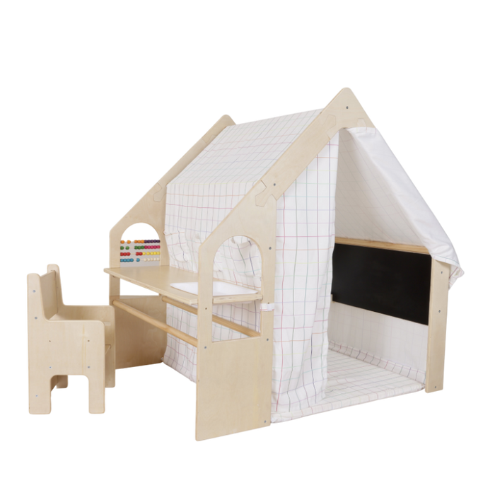 Colourful Riababy Wooden Cubby House with tent, table and chair