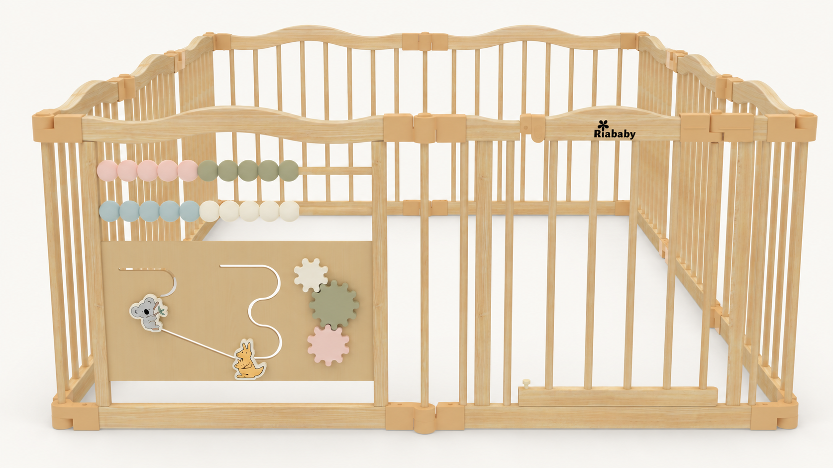 Wave Foldable Wooden Playpen planned eight-panel design visual