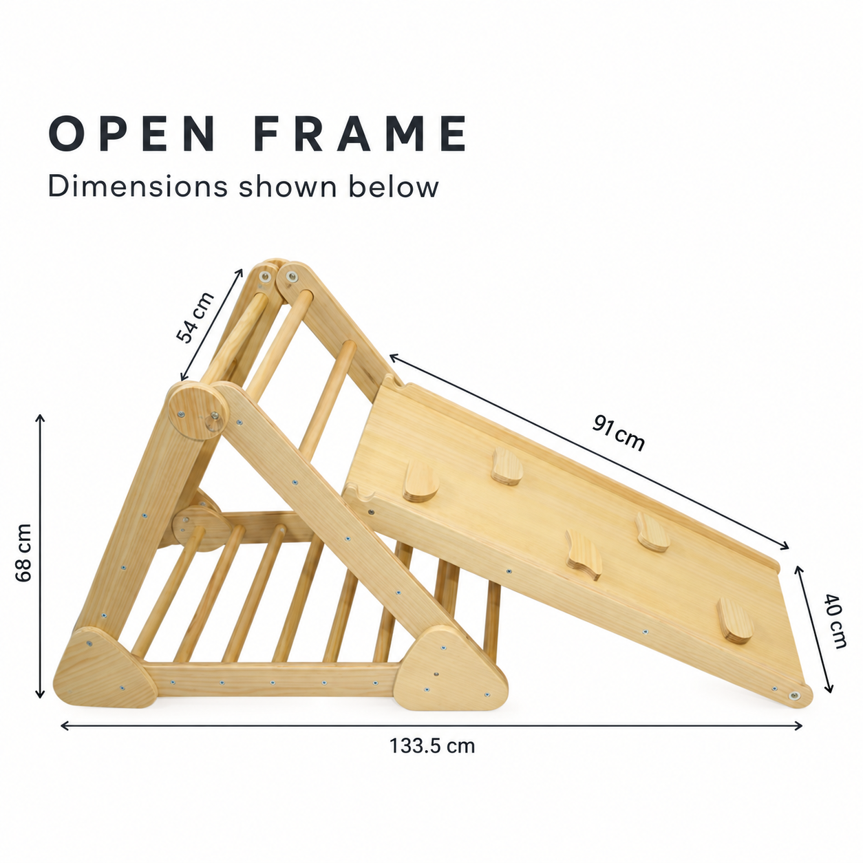 Open Wombat frame dimensions: 133.5 centimetres long, 68 centimetres high, with a 54 centimetre frame, 91 centimetre slide and 40 centimetre slide end.
