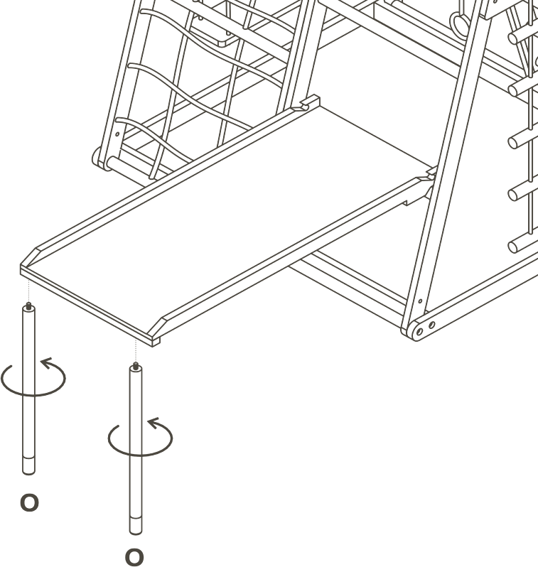 Manual step 11: attach the two screw-in legs underneath the outer end of the slide board